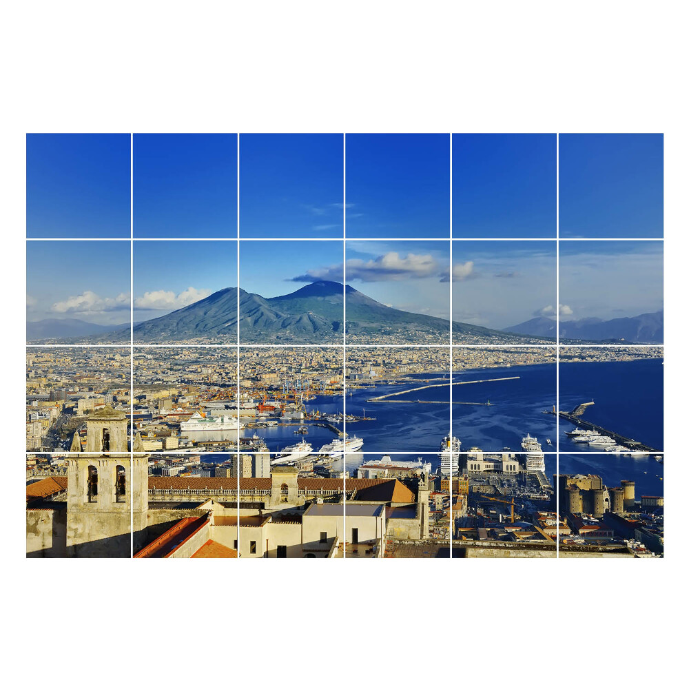 Nálepky na dlaždice Pohľad na mesto a sopku