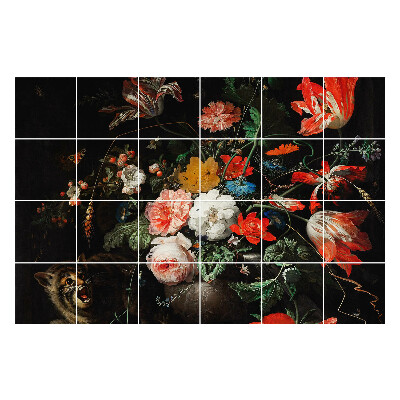 Nálepky na dlaždice Kvetinová kytica s divokým zvieratkom