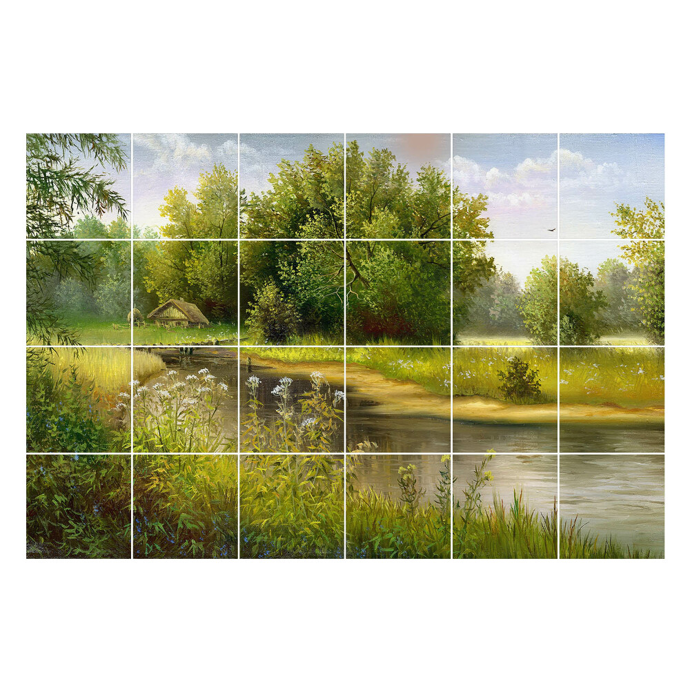 Nálepky na dlaždice Idylická krajina s riekou