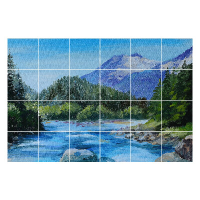 Nálepky na dlaždice Horská krajina s riekou