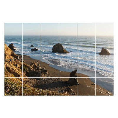 Nálepky na dlaždice Pláž s kameňmi a vlnami