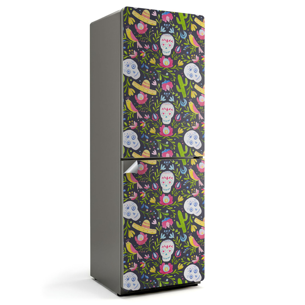 Samolepiaca nálepka na chladničku Vzor lebiek a rastlín