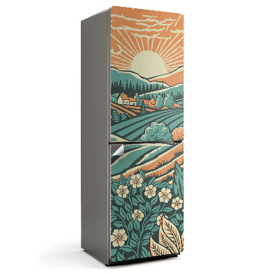 Samolepiaca nálepka na chladničku Ilustrácie východ slnka na lúke