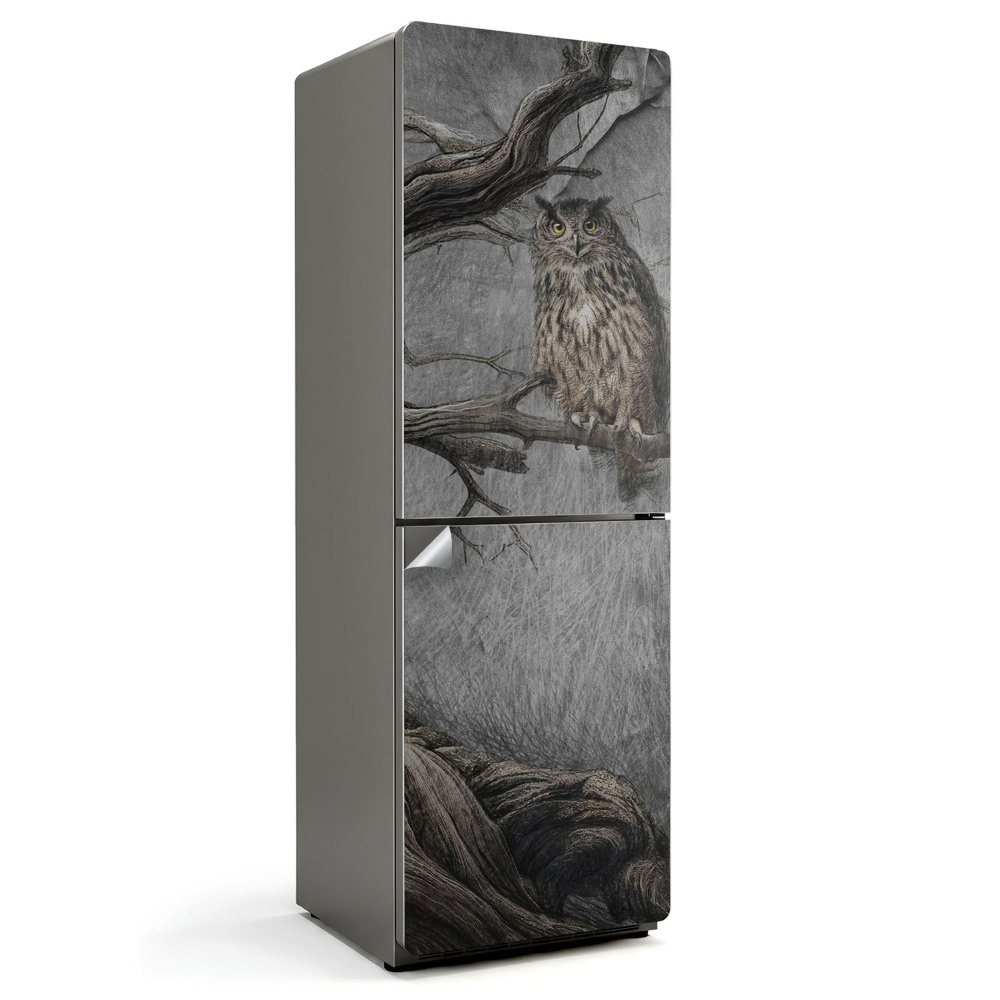 Nálepka na chladničku Sova na konári v lese