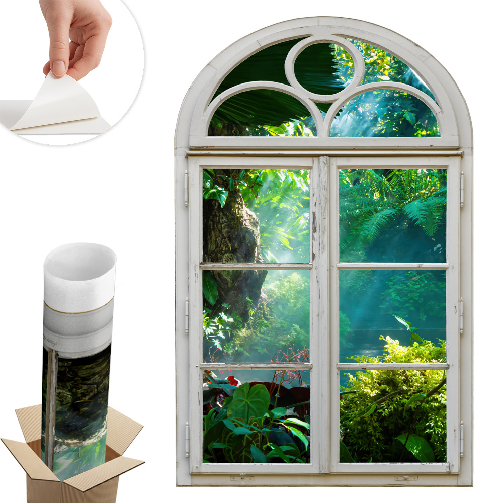 Falošné okno na stenu 64x100 Exotický výhľad