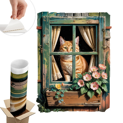 Falošné okno na stenu 75x100 Mačiatko v okne