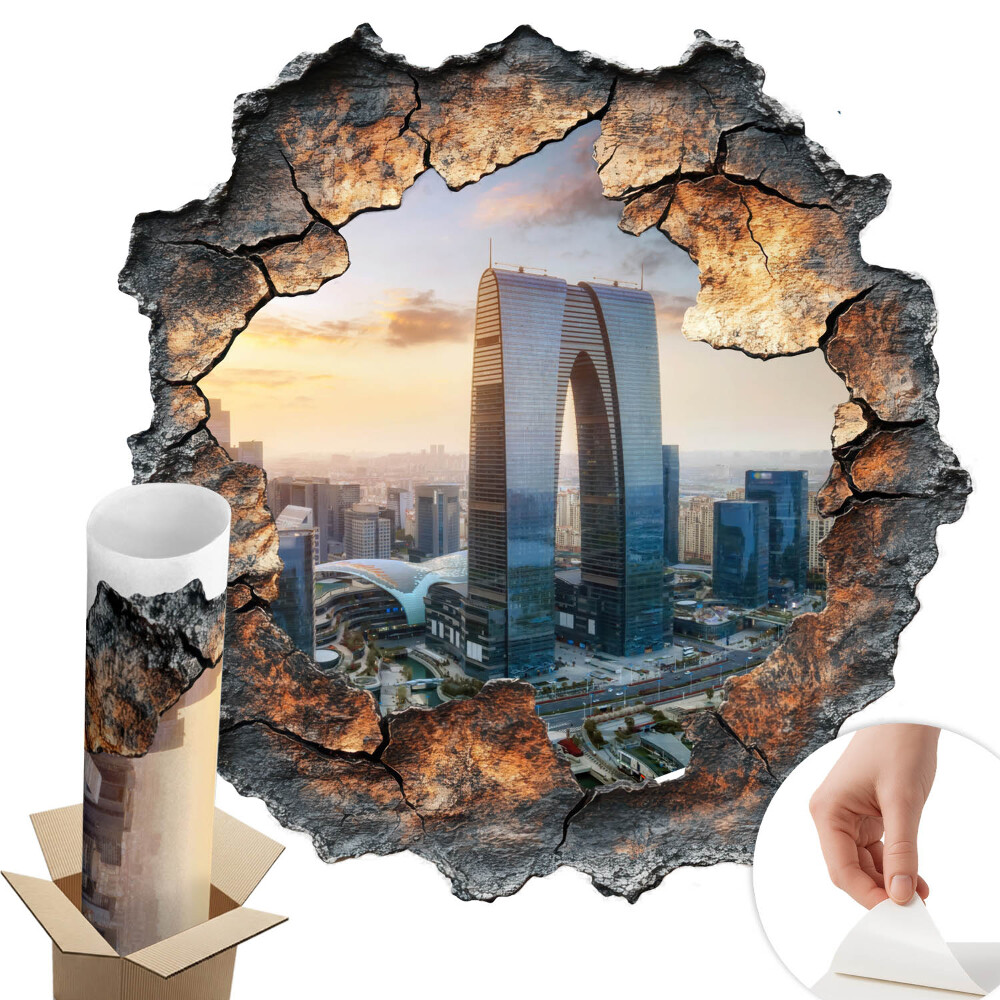 Nálepka na stenu diera 3D 58x60 Mesto budúcnosti