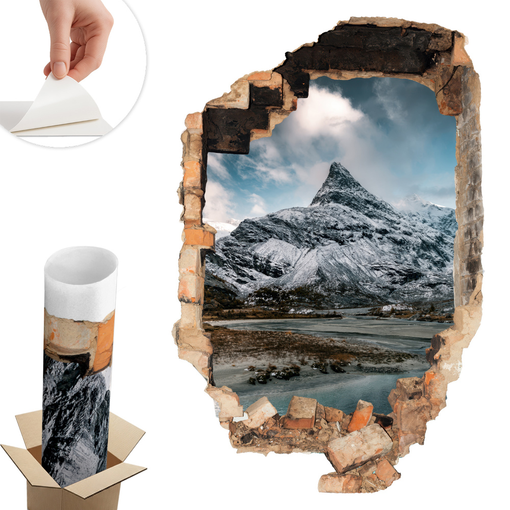 Nálepka na stenu diera 3D 40x60 Horská panoráma