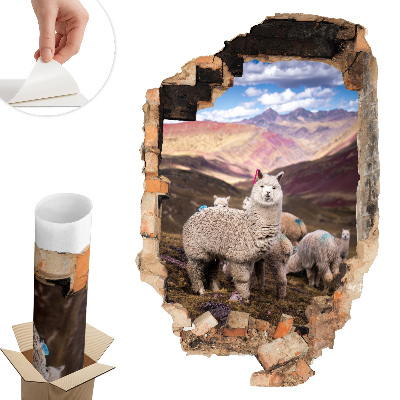 Nálepka na stenu diera 3D 53x80 Alpaky v horách