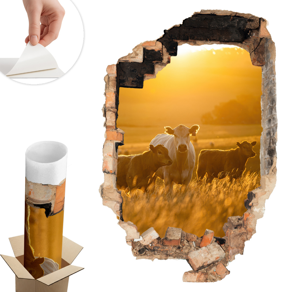 Nálepka na stenu diera 3D 53x80 Vidiecka krajina