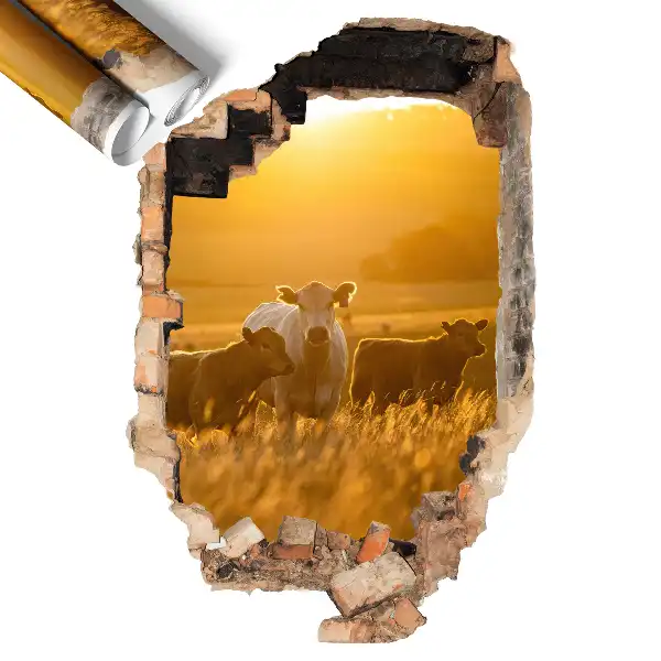 Nálepka na stenu diera 3D 53x80 Vidiecka krajina