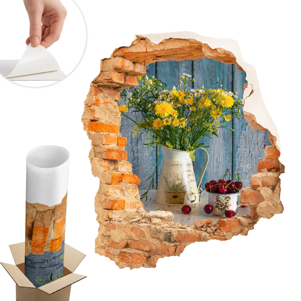 Nálepka na stenu diera 3D 68x80 Vidiecka krajina