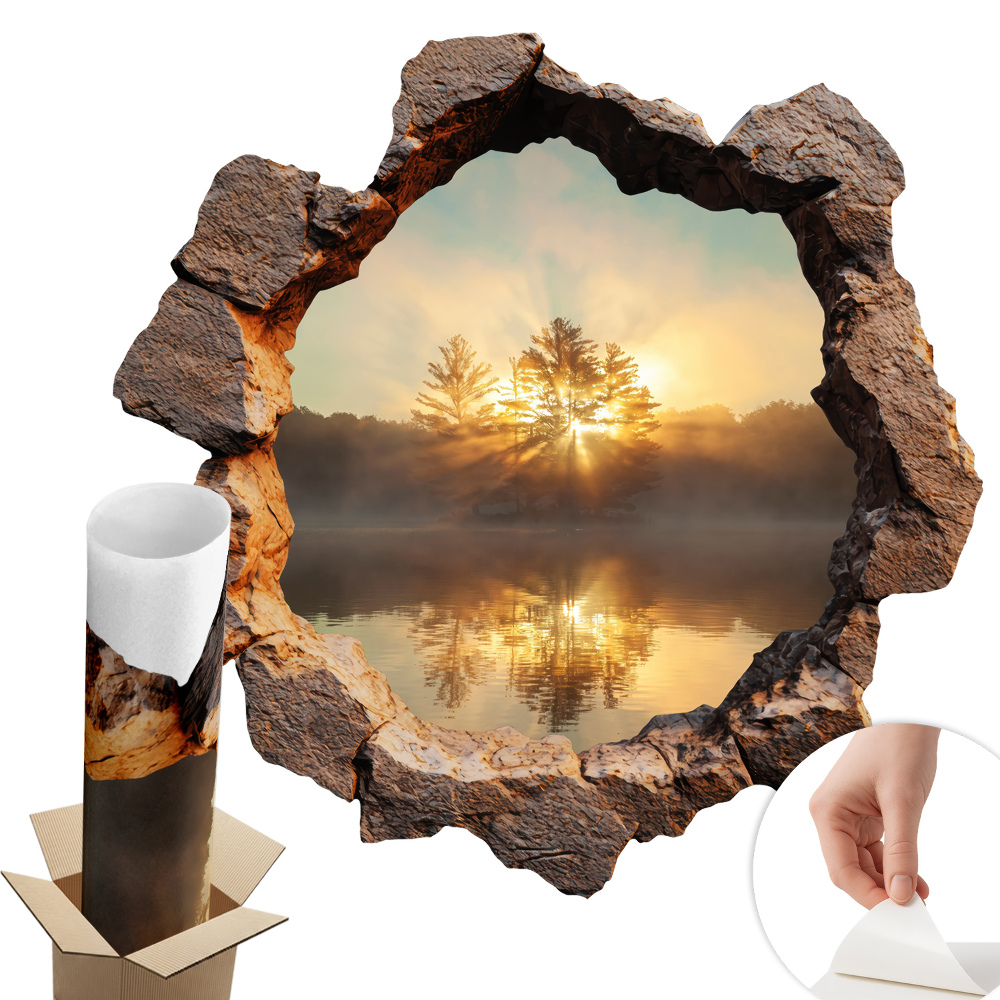 Nálepka na stenu diera 3D 80x79 Krajina cez skaly