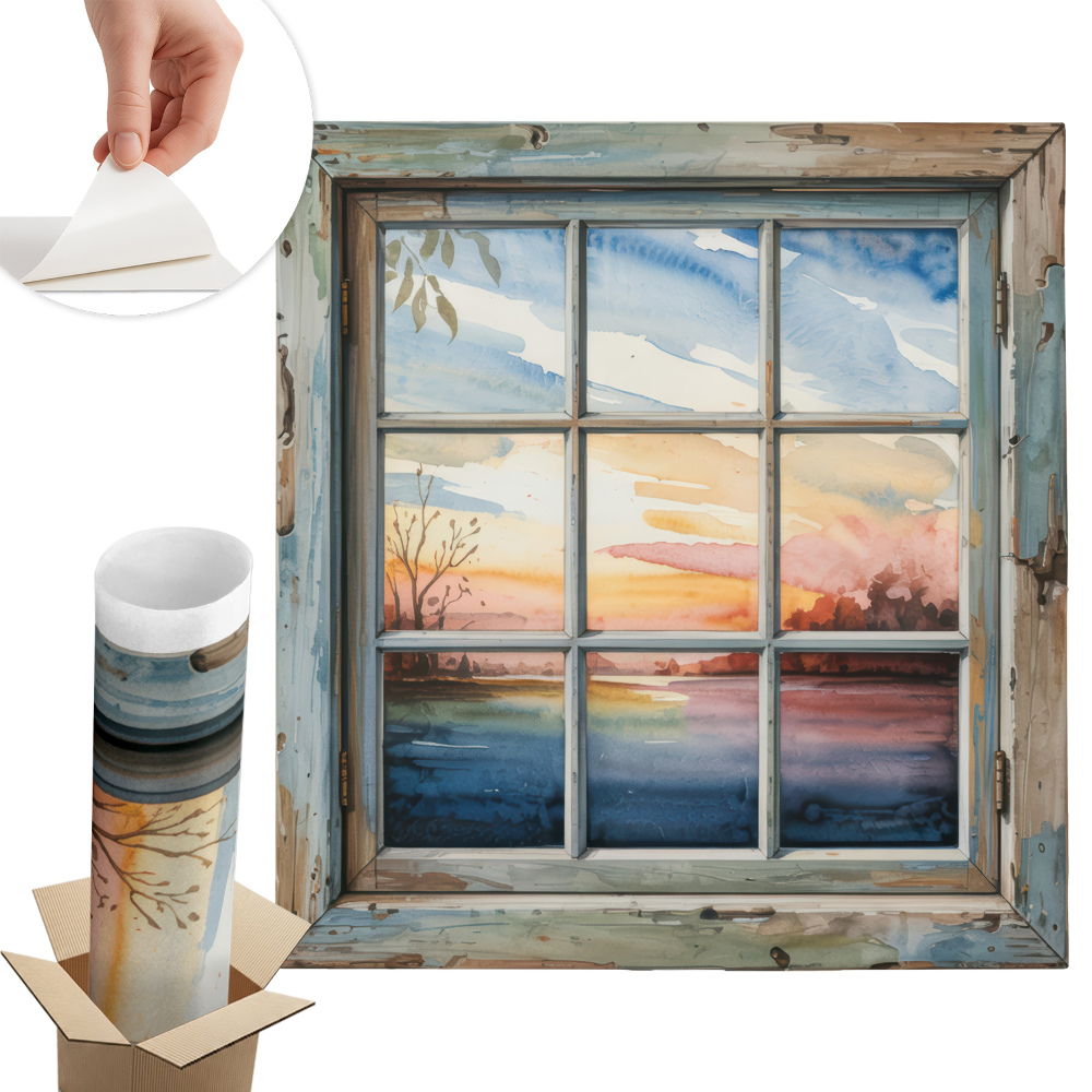 Fototapeta okno 3D 74x80 Akvarely okien