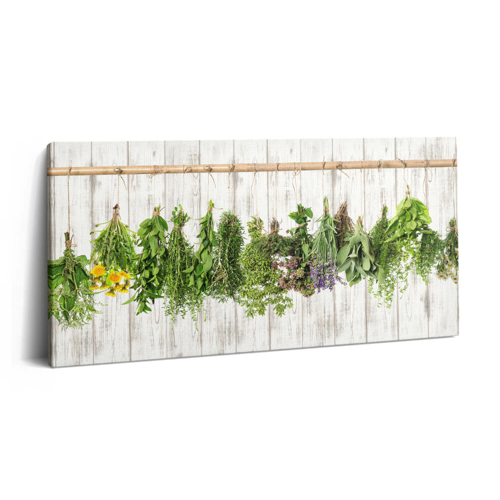 Fotoobraz na plátne 100x50 Závesné bylinky na drevenej stene.
