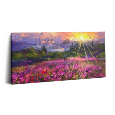 Obraz na plátne 100x50 Ranné lúče nad kvetinovým poľom.