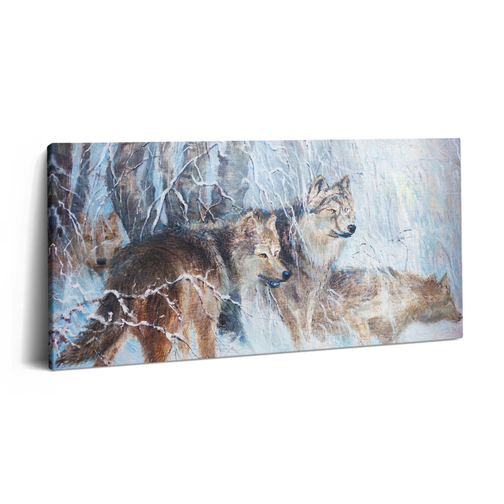 Obraz na plátne 100x50 Vlci v zimnom lese