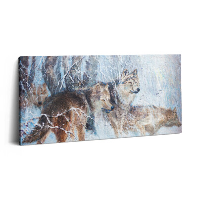 Obraz na plátne 100x50 Vlci v zimnom lese