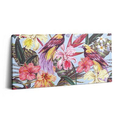 Fotoobraz na plátne 100x50 Tropické kvety a exotické vtáky.