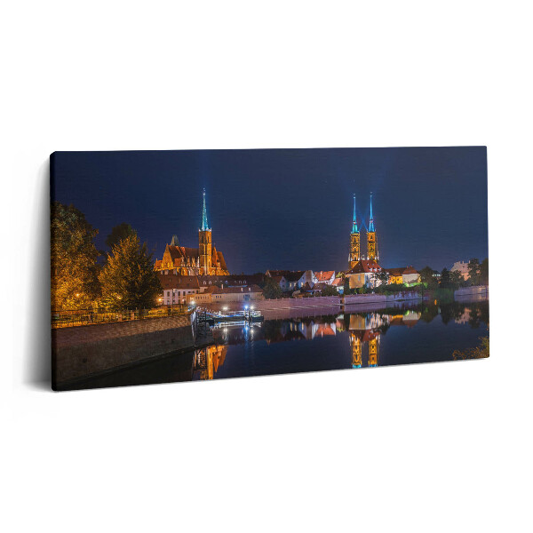 Fotoobraz na plátne 100x50 Nočná panoráma s katedrálou a riekou.