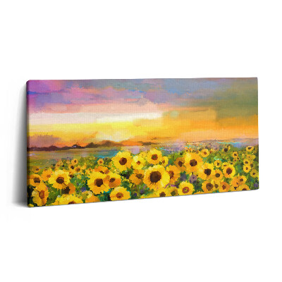 Obraz na plátne 120x60 Slnečnice pri západe slnka