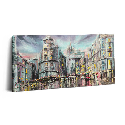 Fotoobraz na plátne 120x60 Mesto v daždi za súmraku