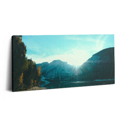 Obraz na plátne 120x60 Hory pri jazere za úsvitu