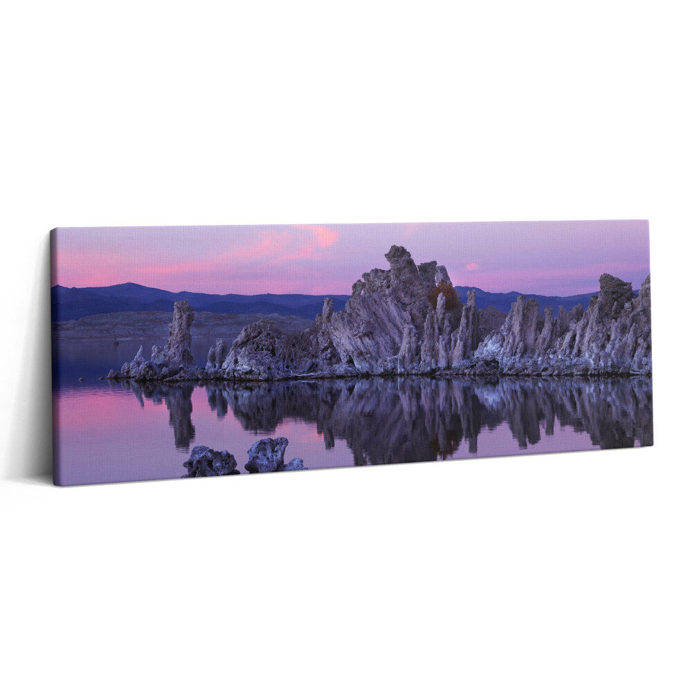 Obraz na plátne 125x50 Fialové hory pri jazere za súmraku