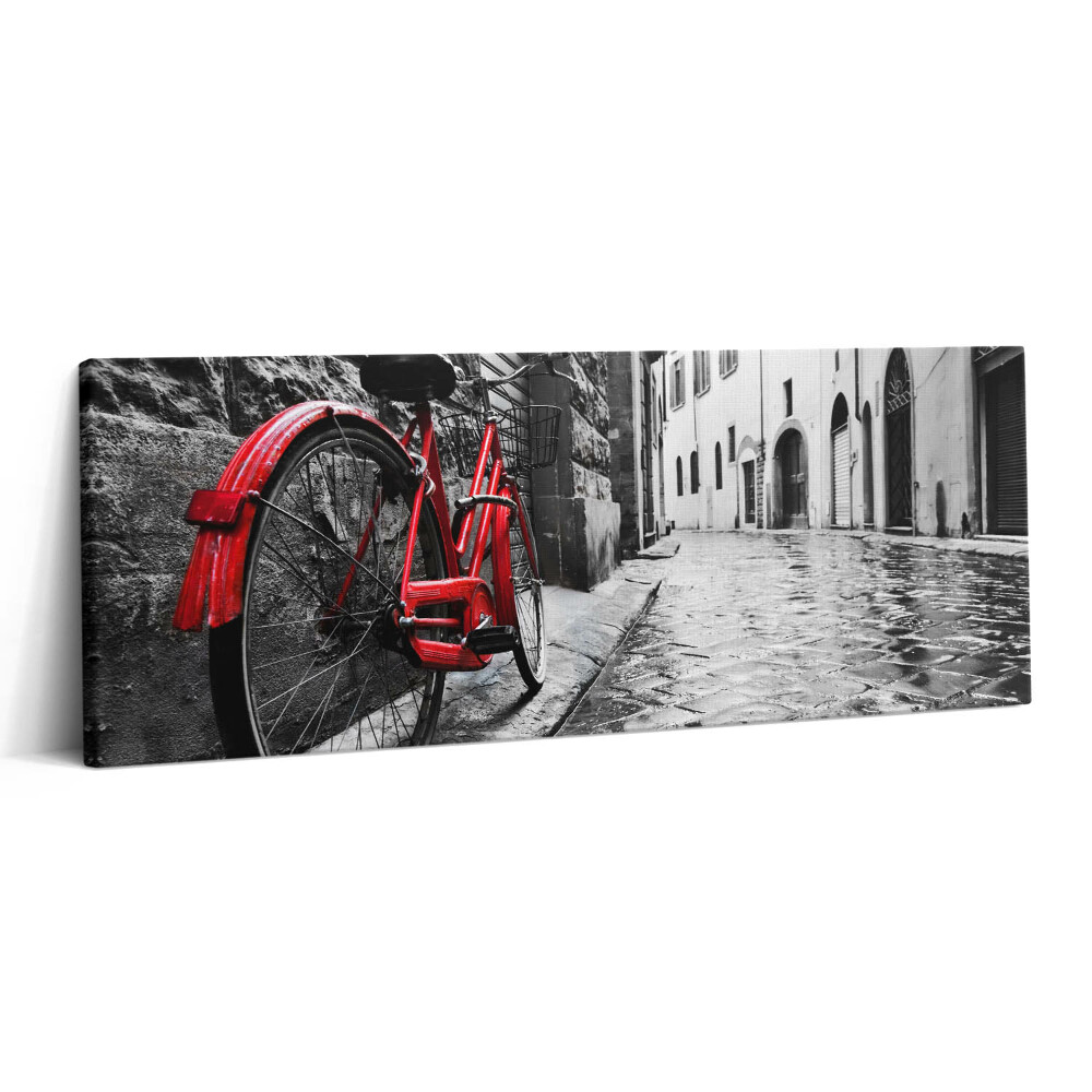 Fotoobraz na plátne 125x50 Červený bicykel na mokrej ulici