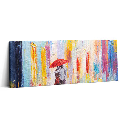 Obraz na plátne 125x50 Láska v daždi s červeným dáždnikom