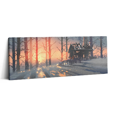 Obraz na plátne 125x50 Zimný západ slnka v lese