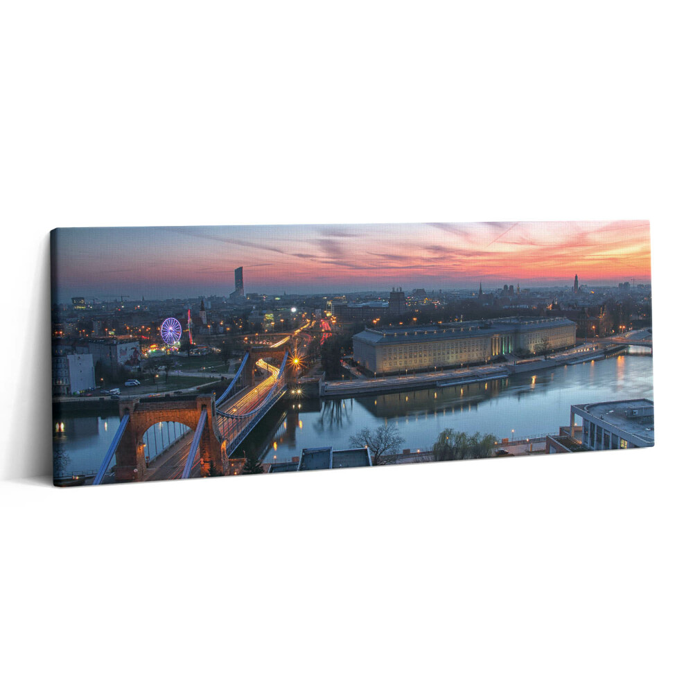 Fotoobraz na plátne 125x50 Mestský súmrak nad riekou a mostom