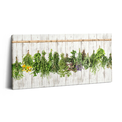 Obraz na plátne 140x70 Závesné bylinky na drevenej stene