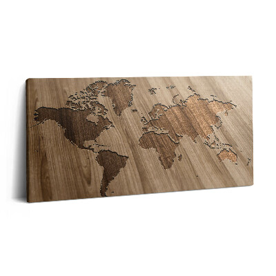 Fotoobraz na plátne 140x70 Drevená mapa sveta na plátne