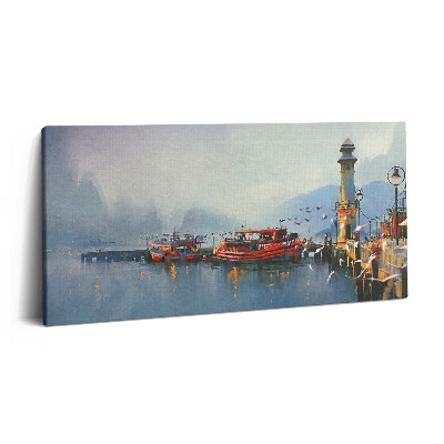 Fotoobraz na plátne 140x70 Prístavné ráno s červenými loďami