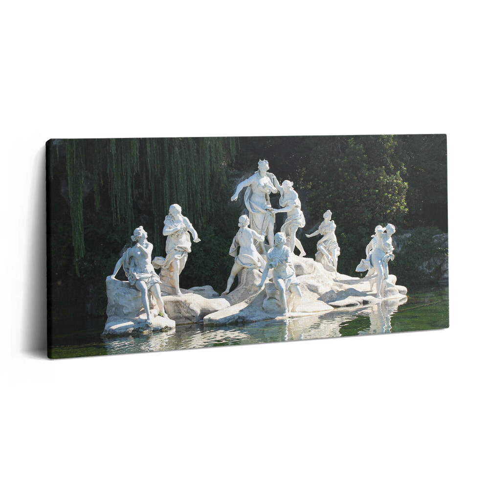 Obraz na plátne 140x70 Sochy pri jazere v záhrade