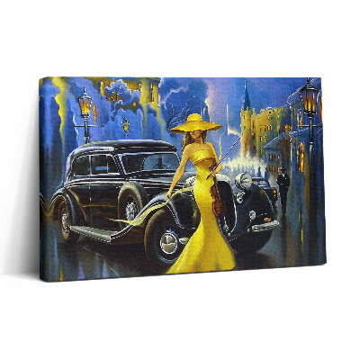 Obraz na plátne 30x20 Žena s husľami pri aute