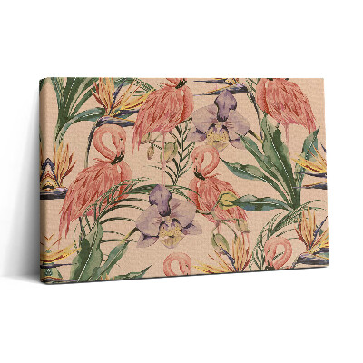 Obraz na plátne 30x20 Flamingá a tropické kvety
