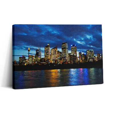 Obraz na plátne 30x20 Nočná panoráma mesta pri vode