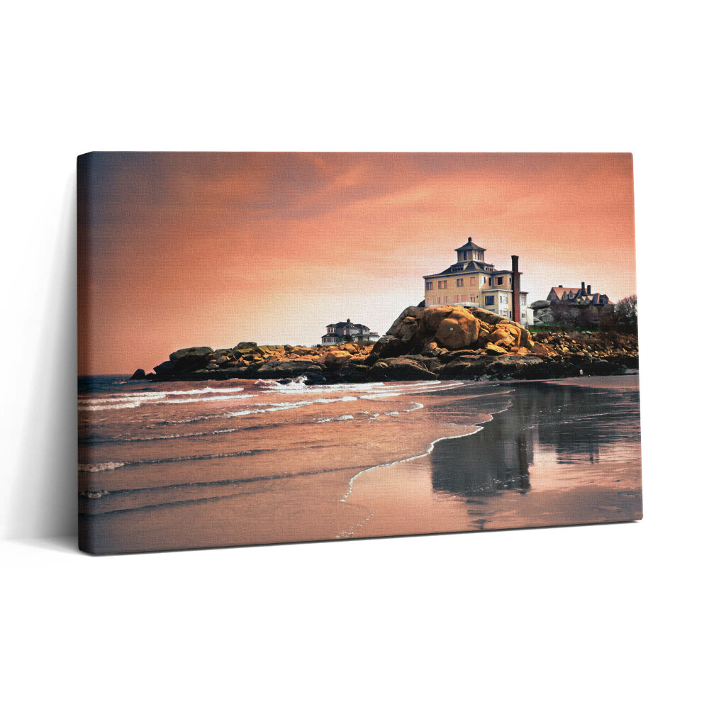 Obraz na plátne 30x20 Dom na útese pri západe slnka