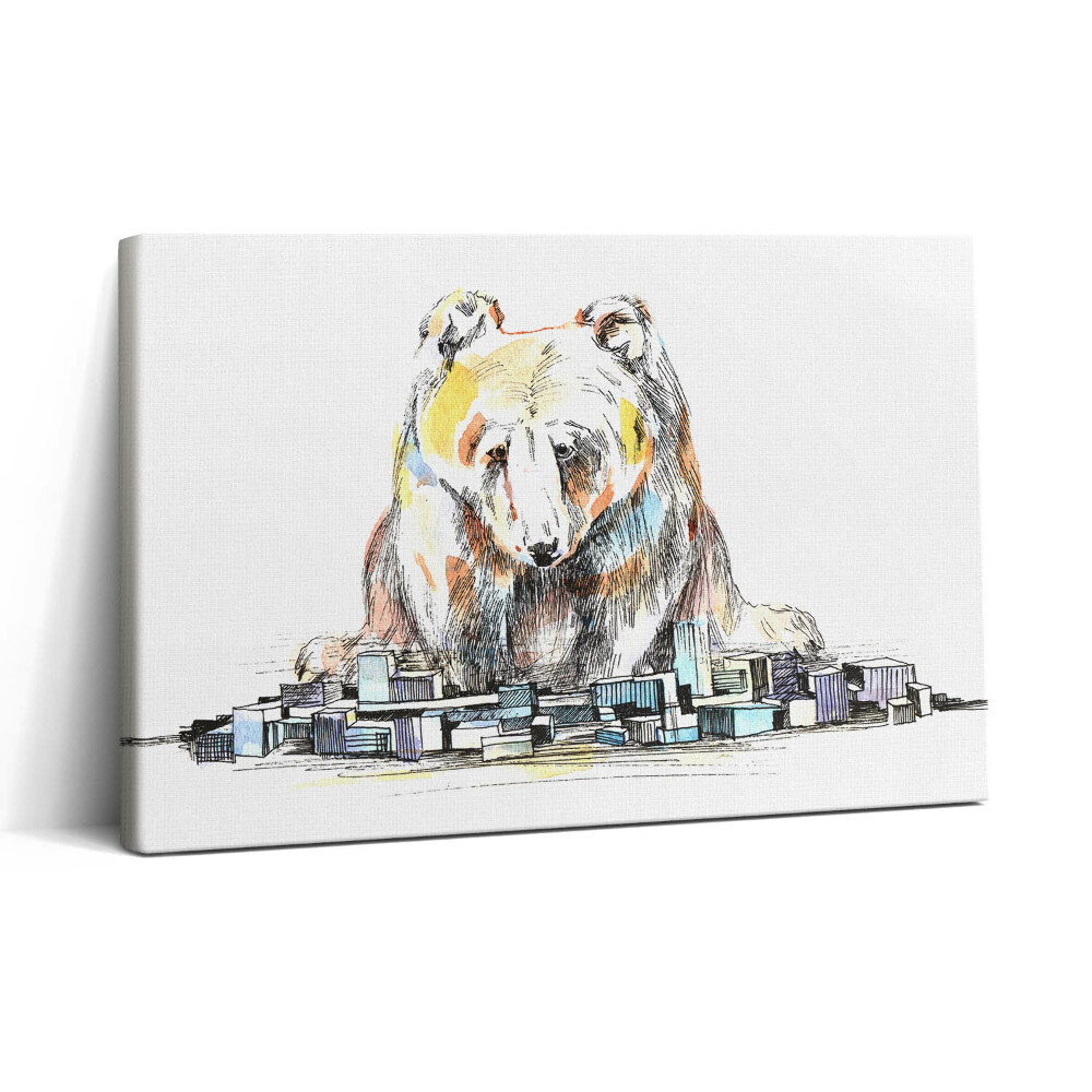 Obraz na plátne 30x20 Medveď nad mestom z kociek
