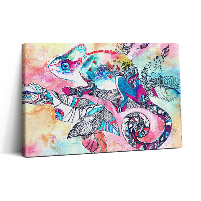 Obraz na plátne 30x20 Farebný chameleón na abstraktných listoch