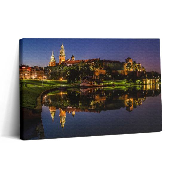 Obraz na plátne 30x20 Nočná panoráma s hradom a riekou