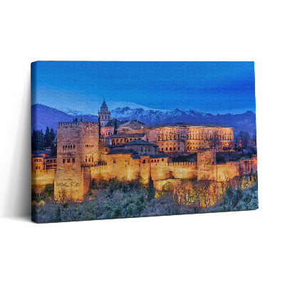 Obraz na plátne 30x20 Osvetlená pevnosť v horách pri súmraku