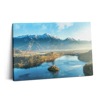 Fotoobraz na plátne 60x40 Budova na jazere v horách