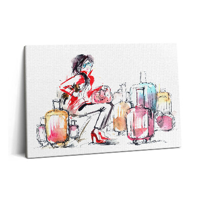 Fotoobraz na plátne 60x40 Maľovaná žena s kuframi