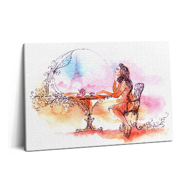 Obraz na plátne 60x40 Žena pije čaj v Paríži