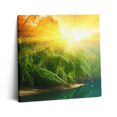 Fotoobraz na plátne 60x60 Zlaté lúče v lese pri rieke