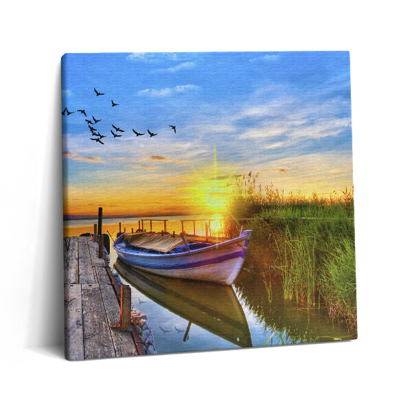 Obraz na plátne 60x60 Loďka na jazere pri západe slnka