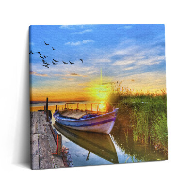 Obraz na plátne 60x60 Loďka na jazere pri západe slnka